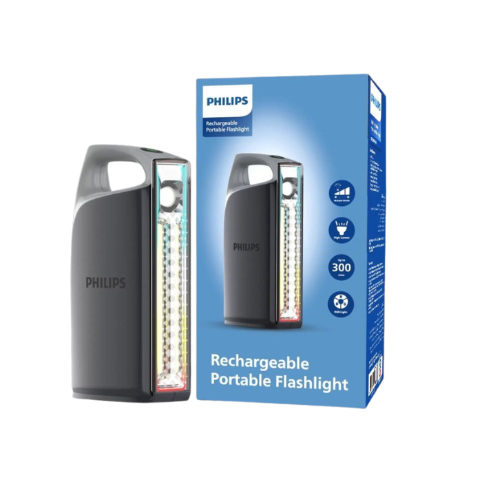 PHILIPS ABS Multi-Functional Rechargeable Flashlight, Portable Light, RGB Ambient Light -1000Lumens, 100m Beam Range SFL3402/56